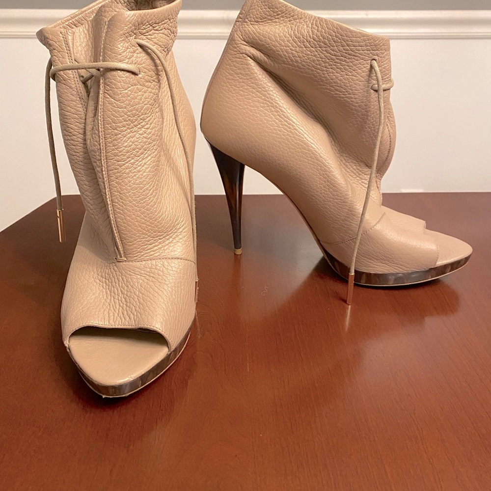 Burberry Nude Peep-Toe Leather Ankle Boot